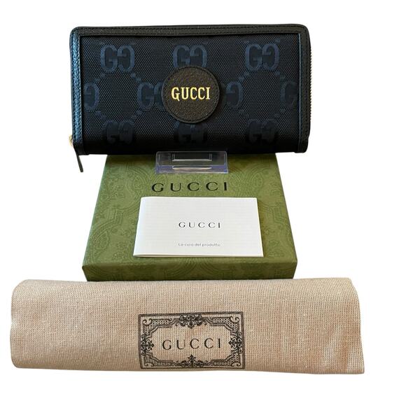 GUCCI Off The Grid Zip Around Long Wallet GG Logo Nylon Leather Black Gold New - Picture 16 of 16
